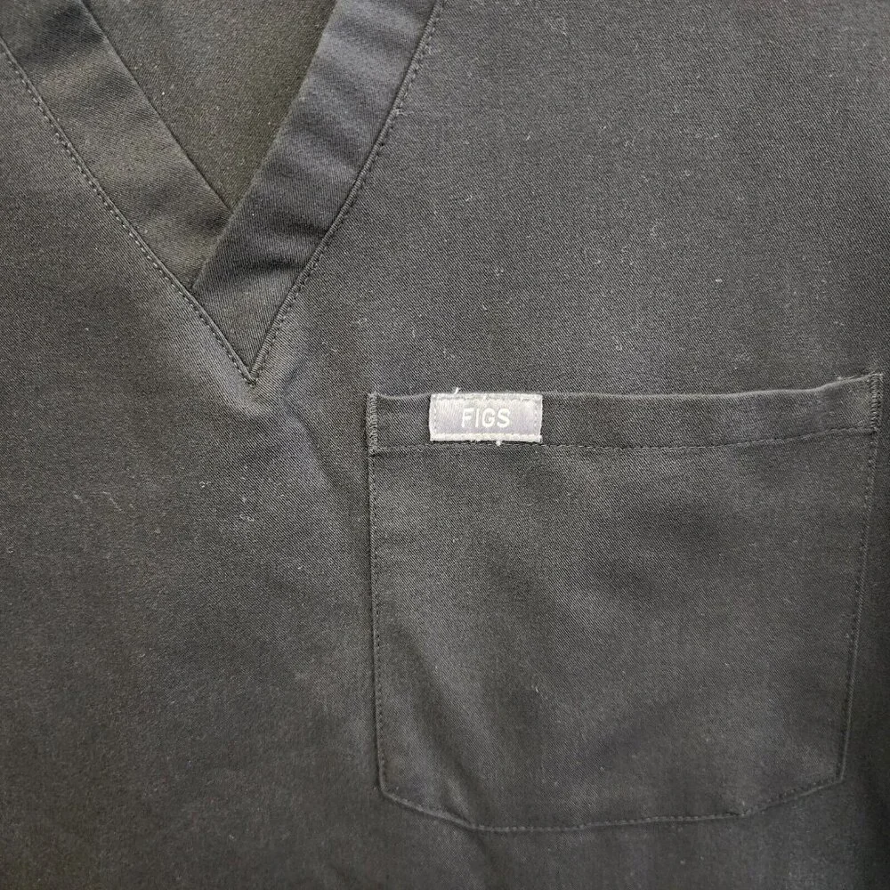 FIGS Scrubs Top Womens XXS Black Technical Stretch Short Sleeve V-Neck Pocket - Picture 2 of 9